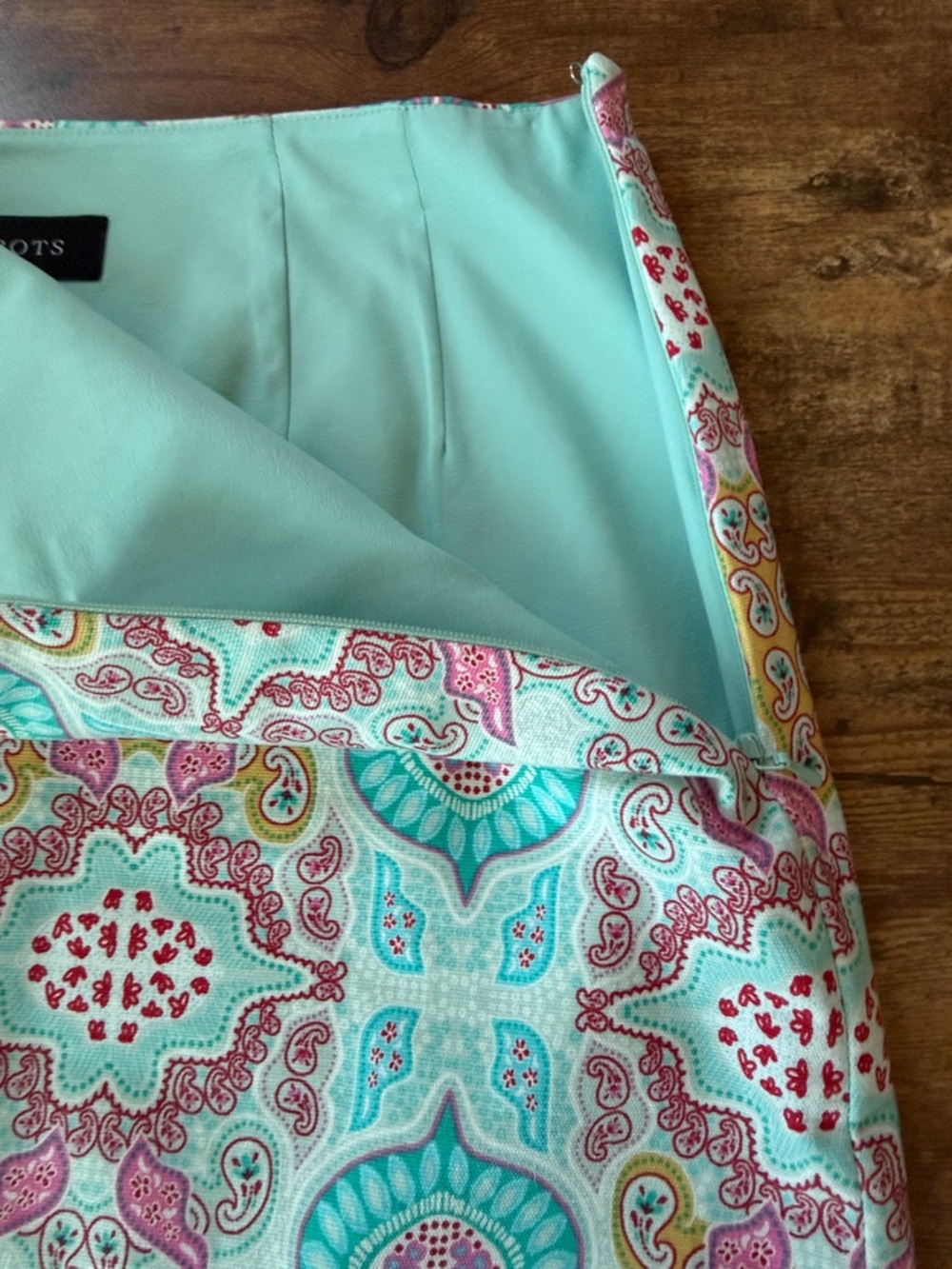 Talbots Multicolor Paisley-Print Pencil Skirt - Aqua, Pink, Yellow - Picture 4 of 6